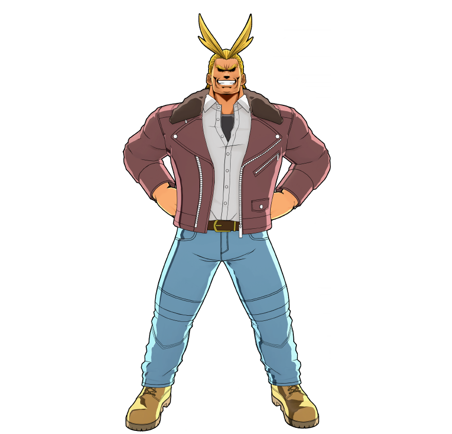 All Might's Signature Leather Style. The well-worn leather bears the marks of many battles.