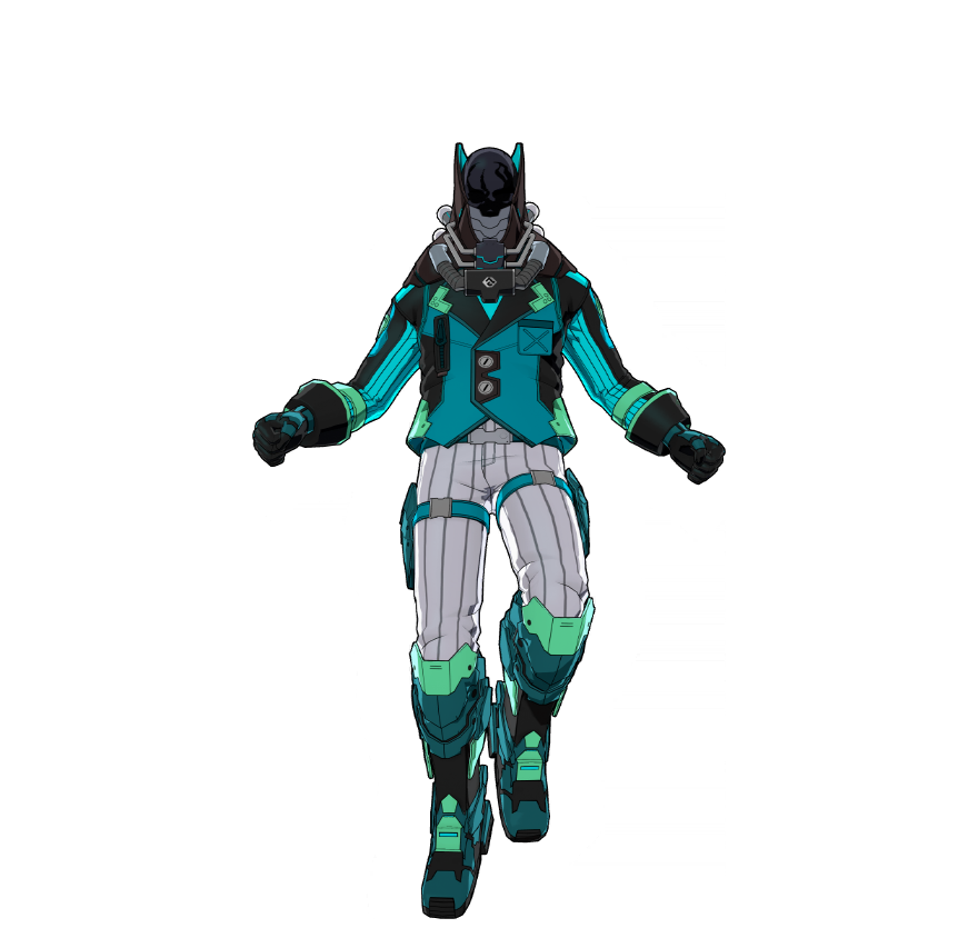 Cyberpunk outfit with a futuristic edge. Special fibers assist Quirk-based perception.