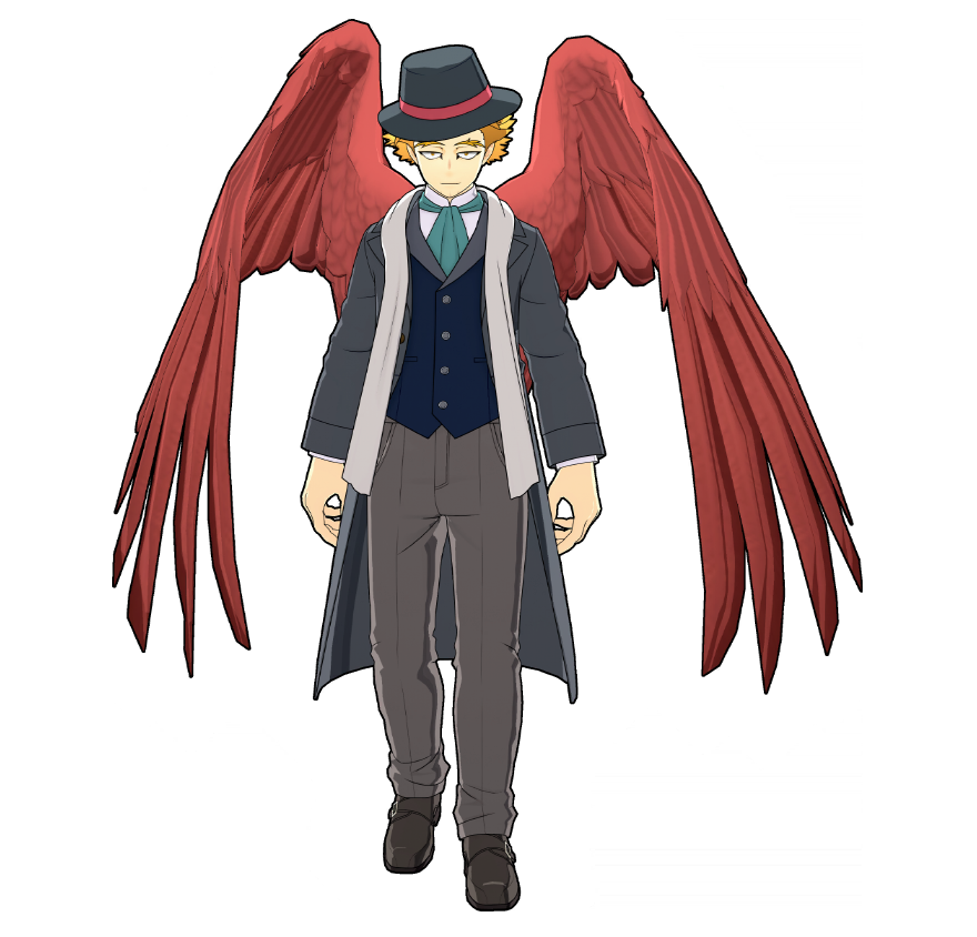 A formal outfit that differs from Hawks' usual image. It's especially designed not to interfere with combat or flight.