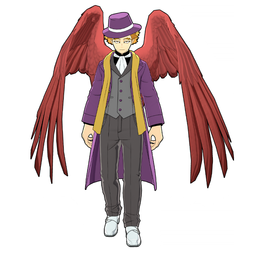 A formal outfit that differs from Hawks' usual image. It's especially designed not to interfere with combat or flight.