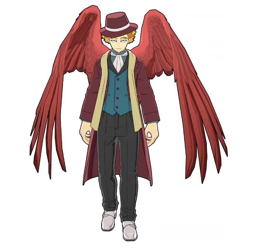 A formal outfit that differs from Hawks' usual image. It's especially designed not to interfere with combat or flight.