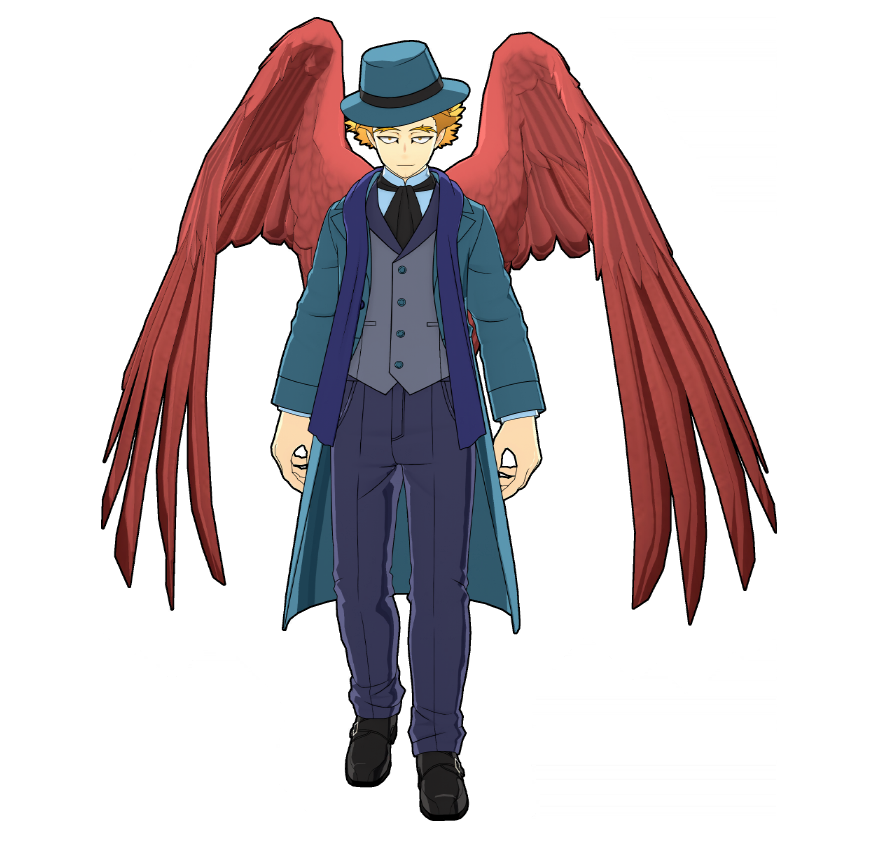 A formal outfit that differs from Hawks' usual image. It's especially designed not to interfere with combat or flight.