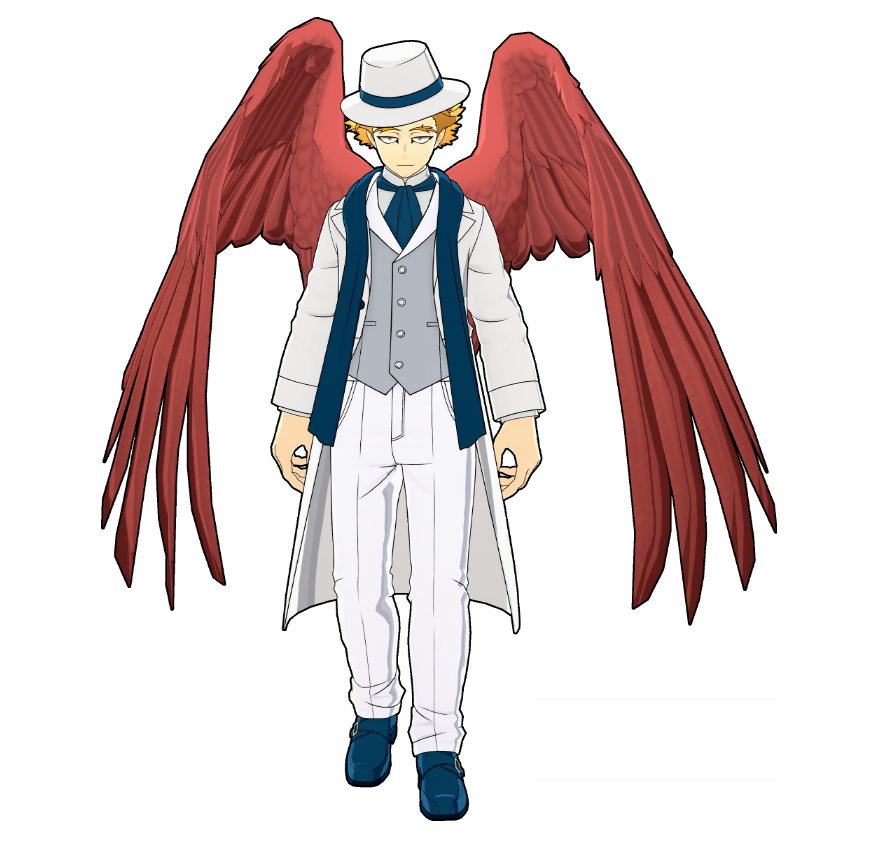 A formal outfit that differs from Hawks' usual image. It's especially designed not to interfere with combat or flight.