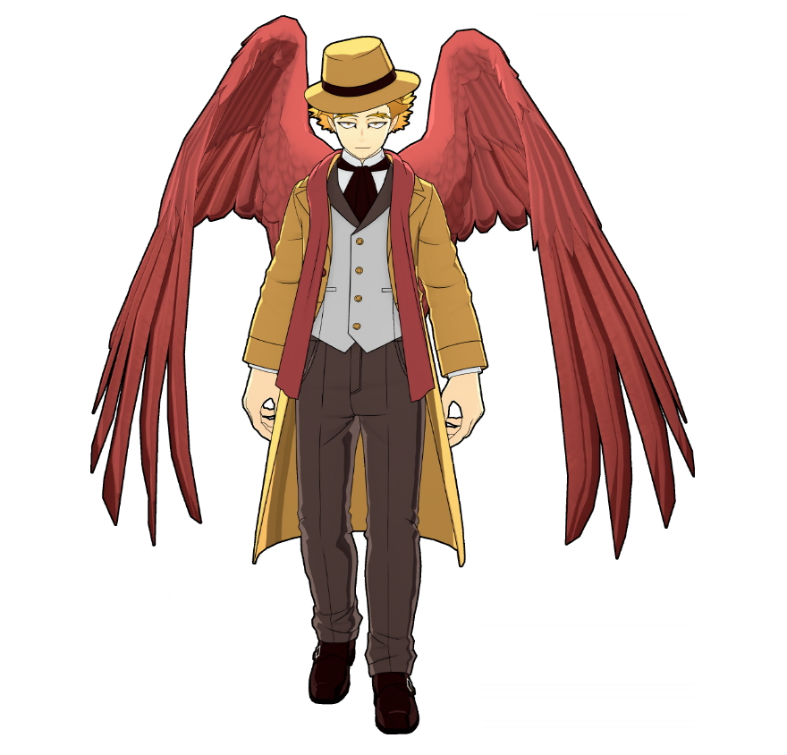A formal outfit that differs from Hawks' usual image. It's especially designed not to interfere with combat or flight.